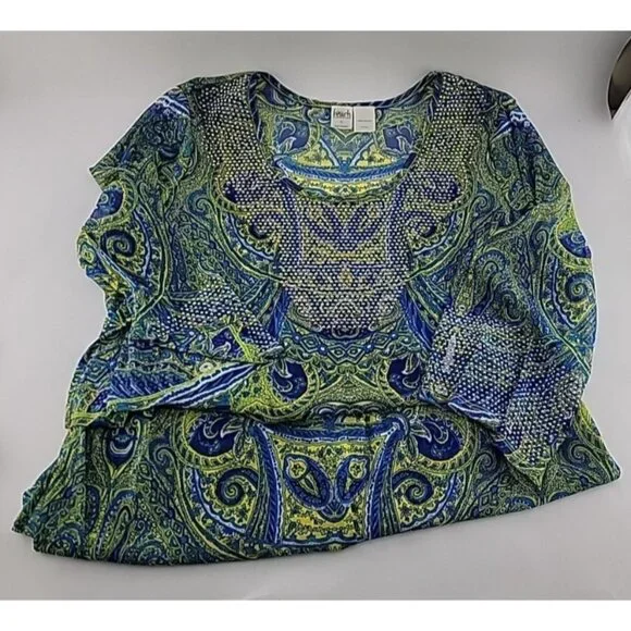 INC International Concepts Womenβs Tunic Top Blue Green Paisley Print Embellish - Picture 9 of 10